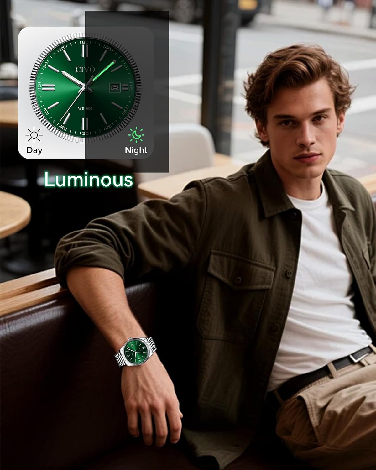 HOTCIVO Analog Mens Watches Silver: Wrist Watches with Date Easy to Read | Dress Stainless Steel Watch for Men, Gifts for Husband Father at Birthday Anniversary