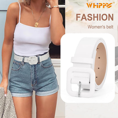 HOTWHIPPY Women Leather Belt Candy Color Fashion Square Buckle Belt Ladies Belt for Jeans Pants Dresses