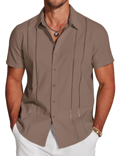 HOTCOOFANDY Men's Cuban Guayabera Shirt Short Sleeve Button Down Shirts Casual Summer Beach Linen Shirts