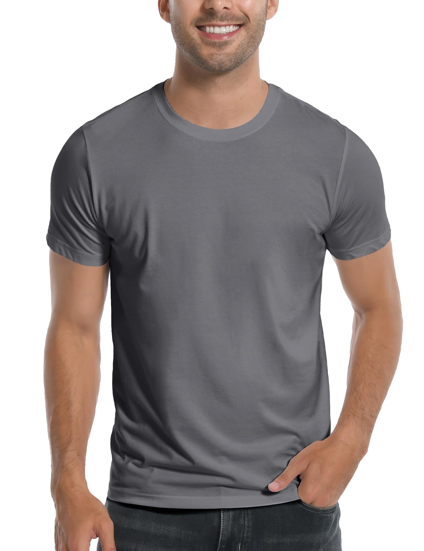HOTPioneer Camp Mens Bamboo Shirts Ultra Soft Plain Tshirts for Men Cooling Crew Neck Casual Basic Tee Shirt Undershirt
