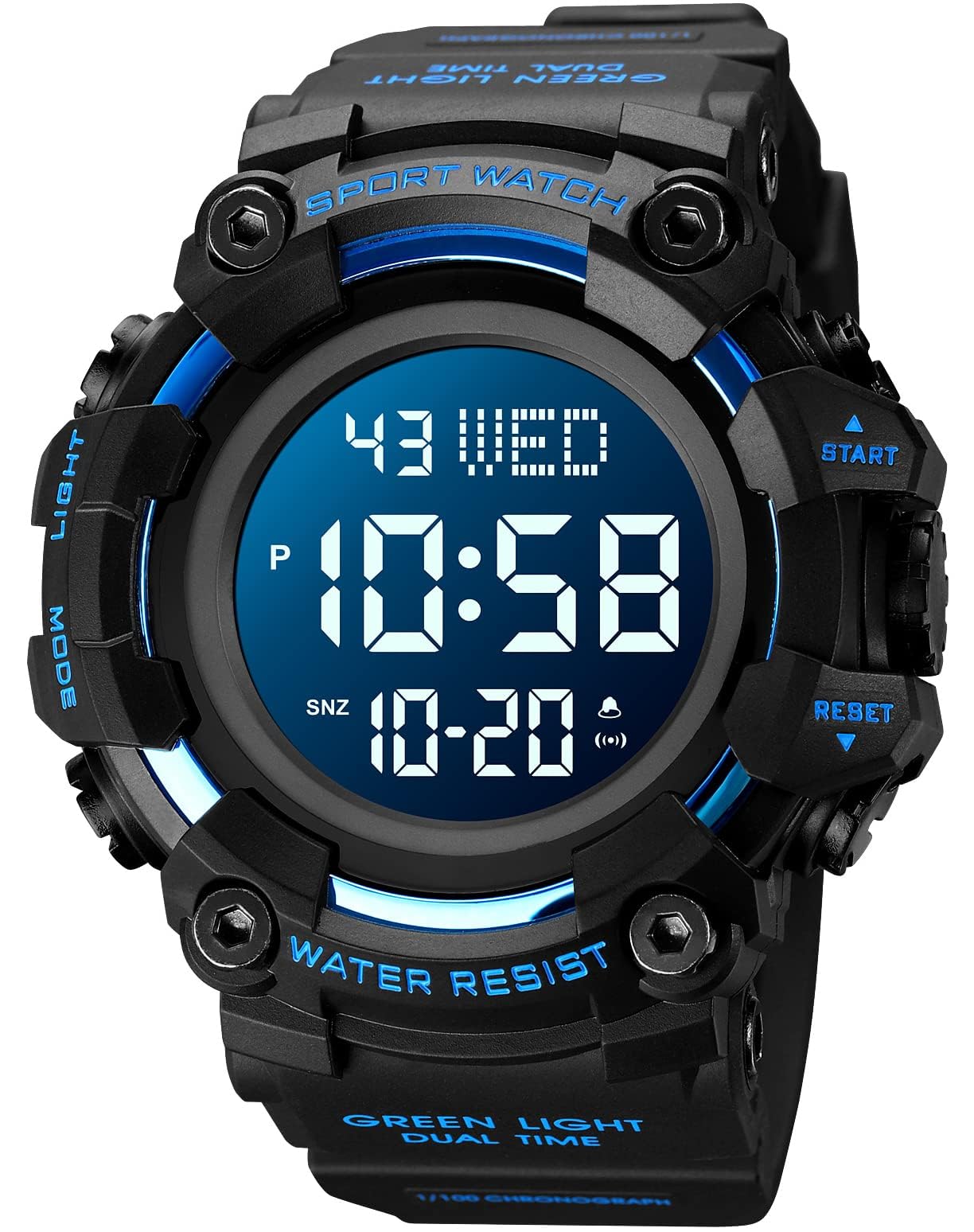 HOTXCZAP Men's Black Sports Watch - Large Face Chronograph Military Wristwatch with Luminous Hands, Waterproof Casual Silicone Strap for Outdoor and Daily Use - Gift for Men