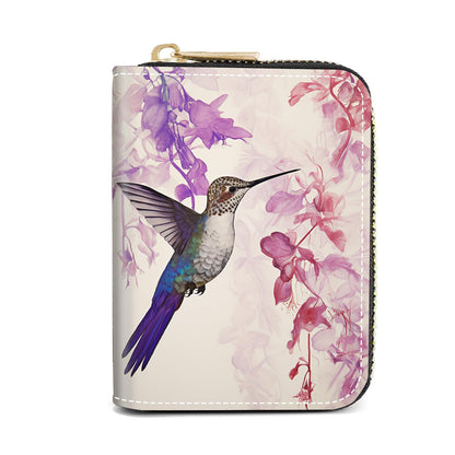 HOTCredit Card Holder Wallets for Women, Slim Leather Card Holder Wallet, Credit Card Wallet Organizer, Pocket Business Card Case with Zipper, Elephants and Flowers Under the Moon