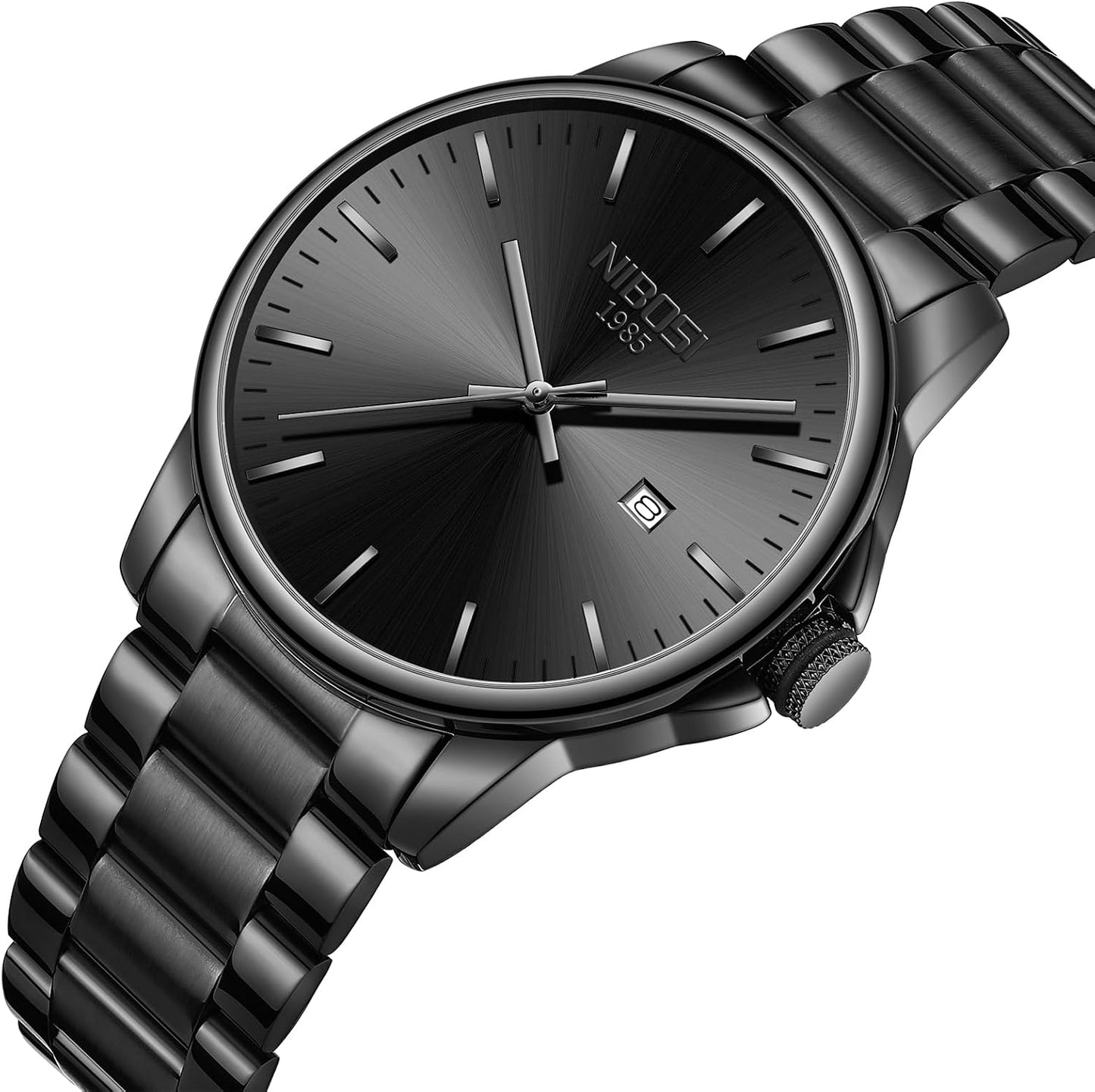 HOTNIBOSI Men Watches Analog Quartz Stainless Steel Black Watches for Men Waterproof Business Classic Watch with Day and Date Display Wrist Watch for Work and Casual Wear