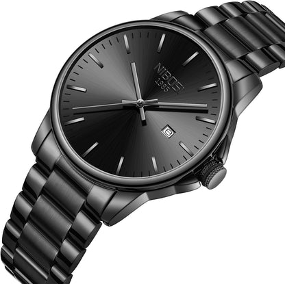 HOTNIBOSI Men Watches Analog Quartz Stainless Steel Black Watches for Men Waterproof Business Classic Watch with Day and Date Display Wrist Watch for Work and Casual Wear