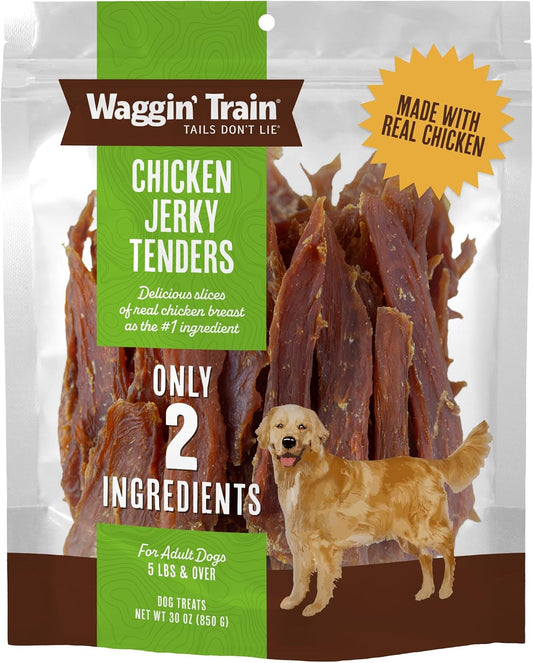 HOTWaggin' Train Chicken Jerky Dog Treats, Made with 100% Real Chicken Breasts, Only Two All-Natural Ingredients, Great High Protein Dog Treat, Easily Digestible for Big or Small Dogs, 30 oz. Pouch