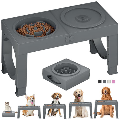 HOTXIAZ Elevated Dog Bowls Large Breed Raised Dogs Bowl Stand Large/Medium Sized Dog Stainless Steel Food Water Bowl Stands 5 Heights Adjustable 9/11/12/14in Black Pet Feeder Dish Station