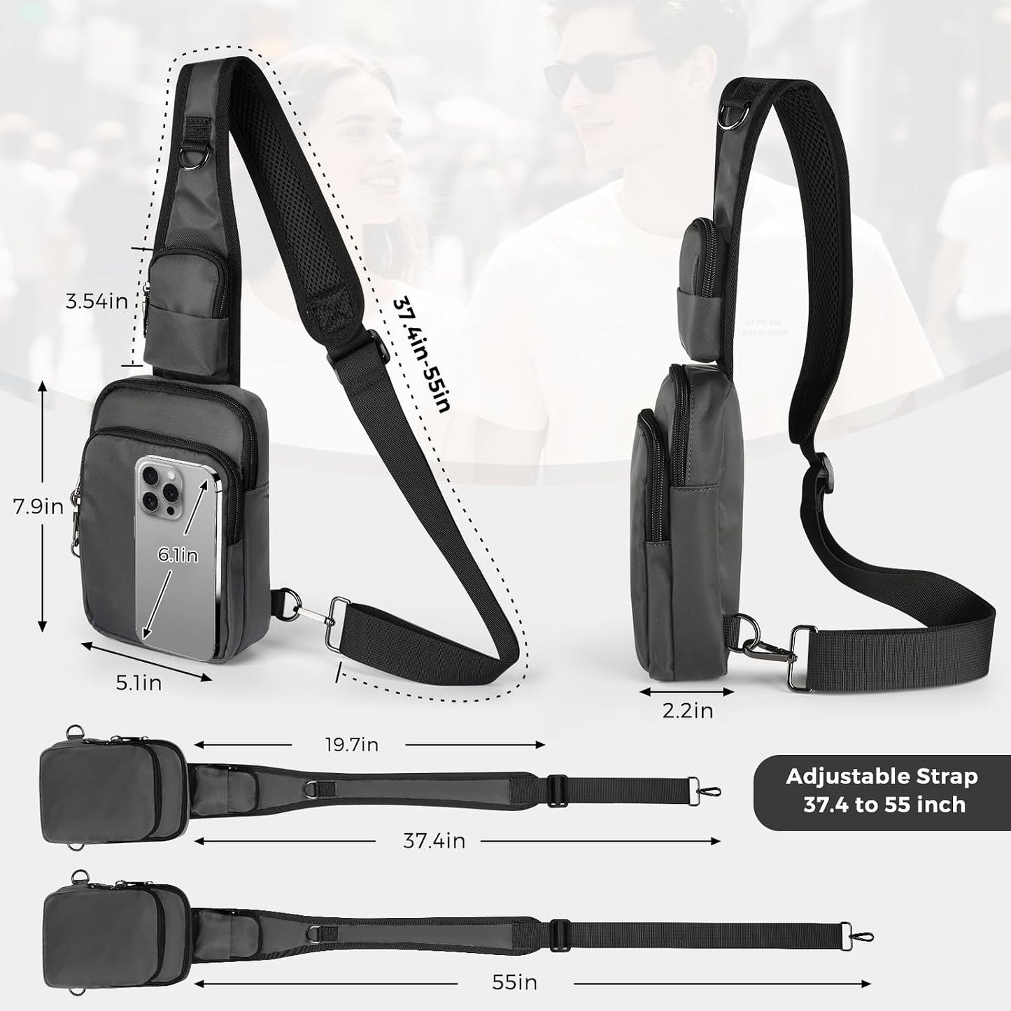 HOTVADOO Sling Bag, Crossbody Bag with Zipper Lock, RFID Blocking & Water Resistant for Men and Women