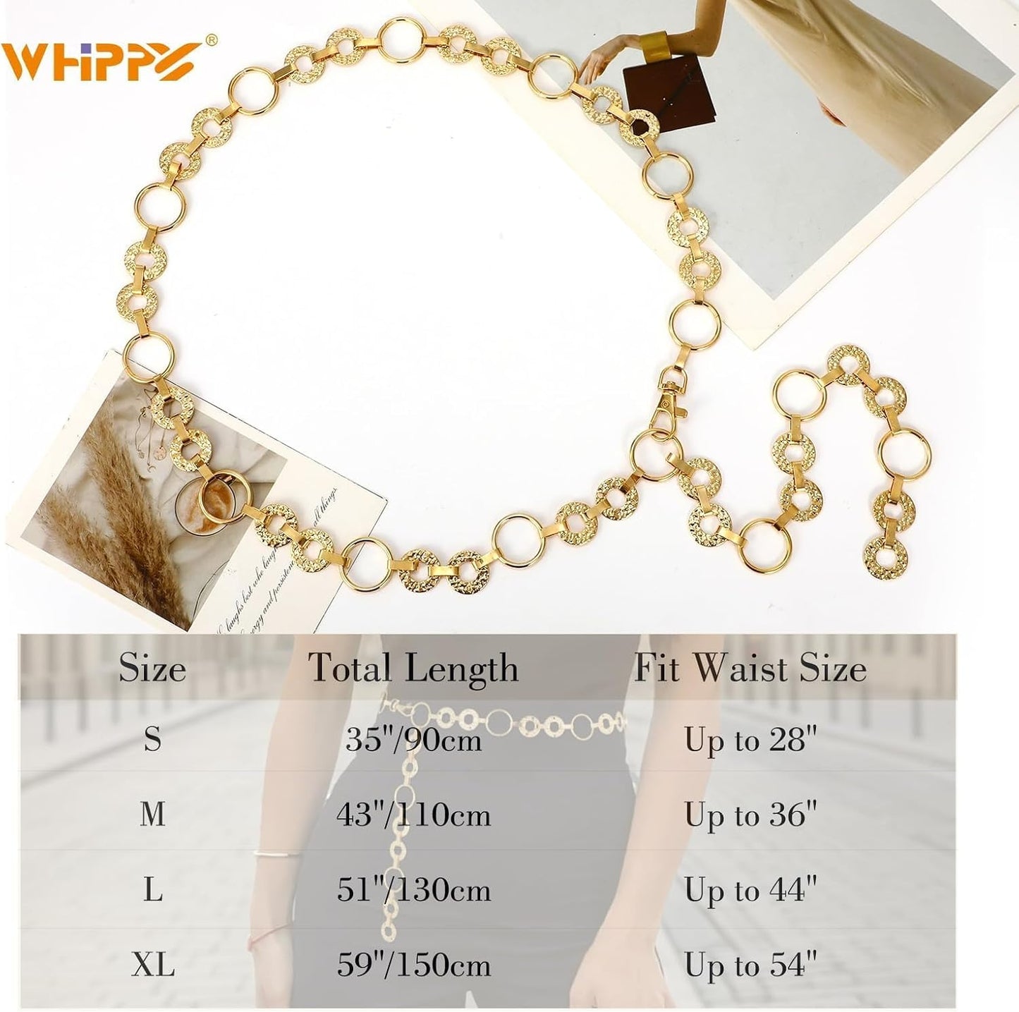 HOTWHIPPY Metal Waist Chain Belt Women Adjustable Body Link Belts Ladies Fashion Chain for Jeans Dress