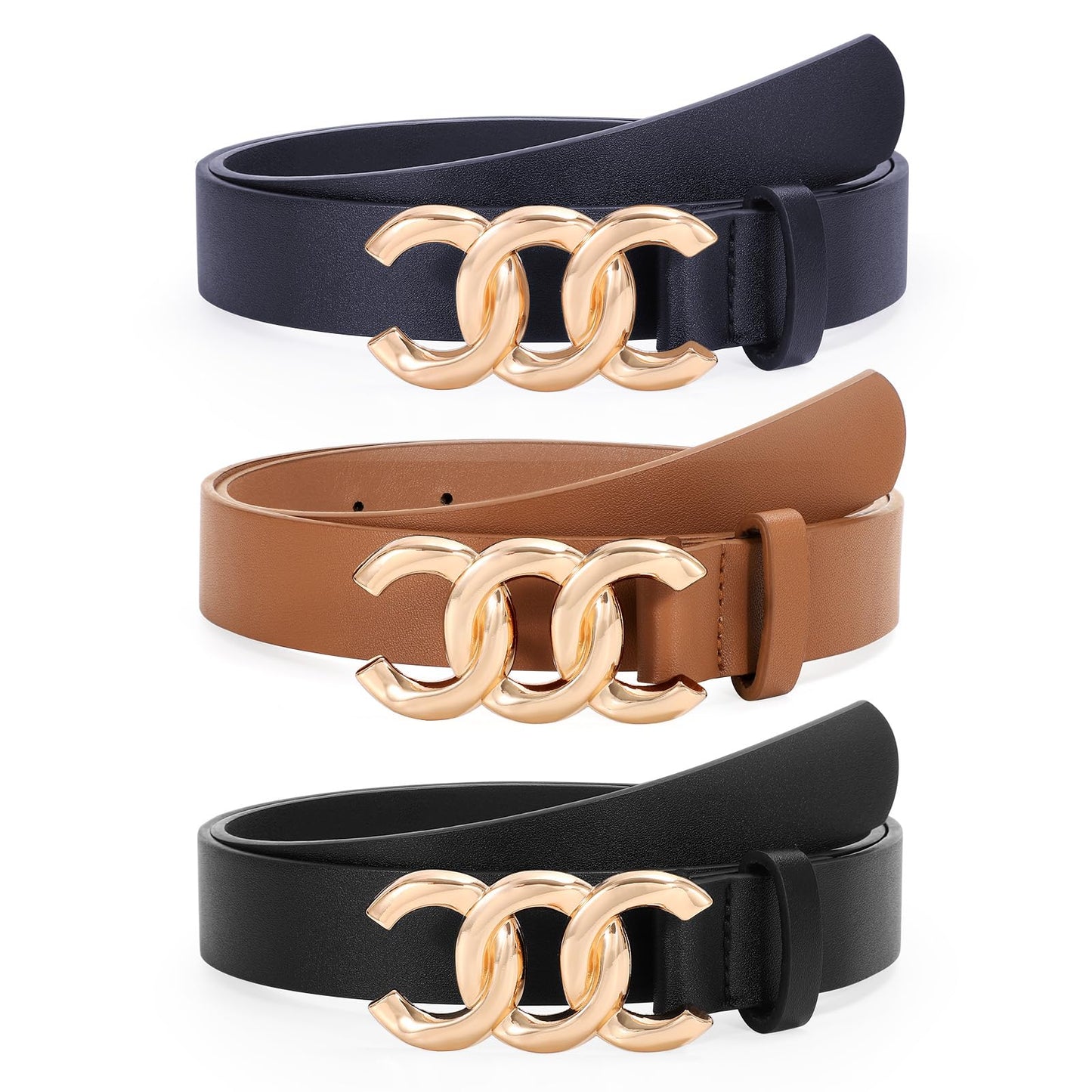 HOTTRIWORKS 3 Pack Women's Belts for Jeans Pants Fashion Waist Belts for Ladies Leather Belts