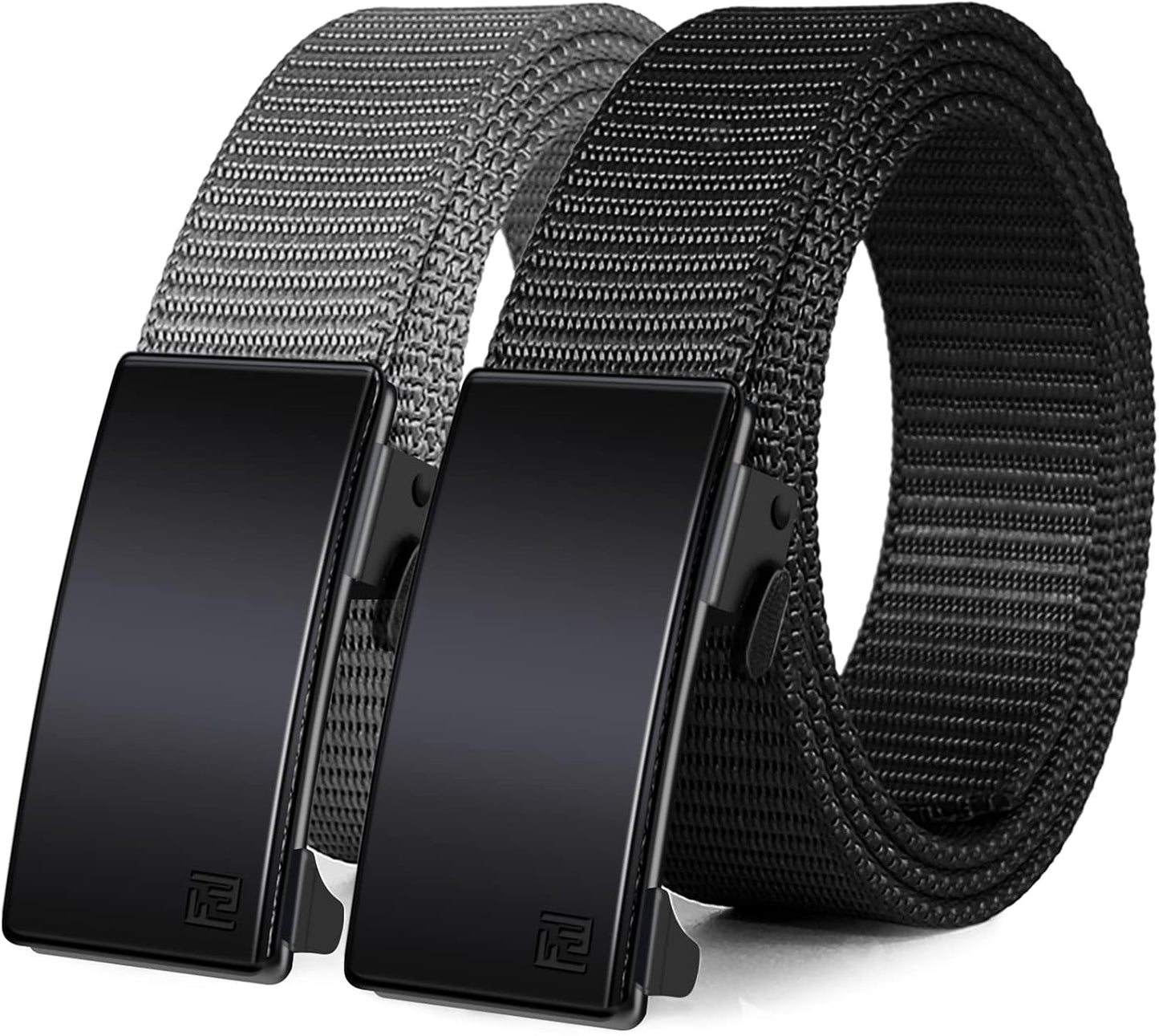HOTWONDAY Ratchet Belts for Men 2 Pack Nylon Web No Hole Automatic Buckle Heavy Duty Work Belt for Golf Tactical Outdoor Hiking