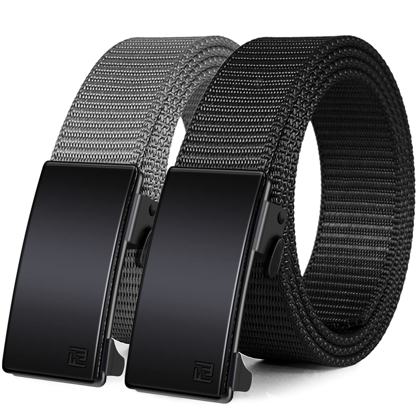 HOTWONDAY Ratchet Belts for Men 2 Pack Nylon Web No Hole Automatic Buckle Heavy Duty Work Belt for Golf Tactical Outdoor Hiking
