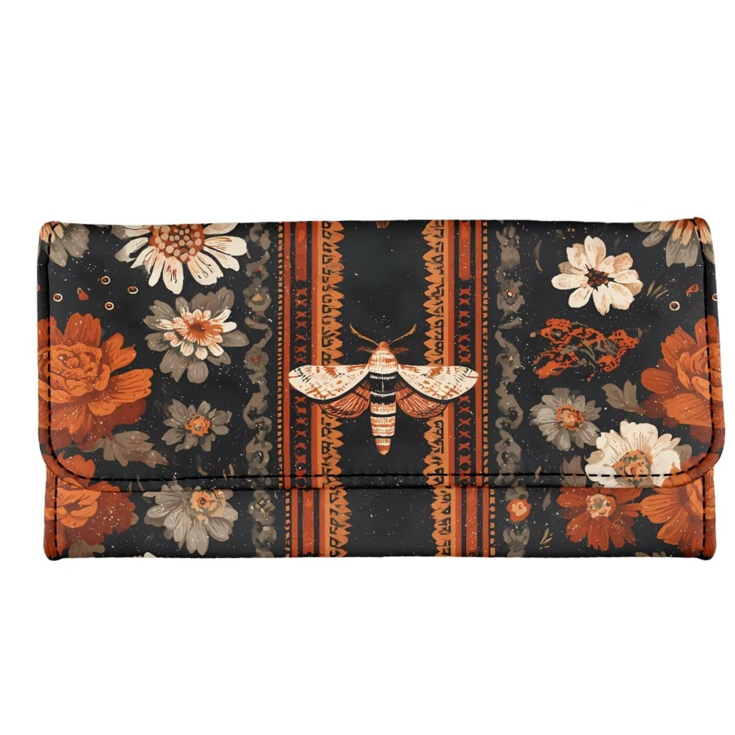 HOTLotus Mandala Women PU Leather Tri-fold Wallets Black And White Sketch Flower Zipper Pocket Buckle Money Manager Starry Sky Tall Billfold Secretary Cash Wallet