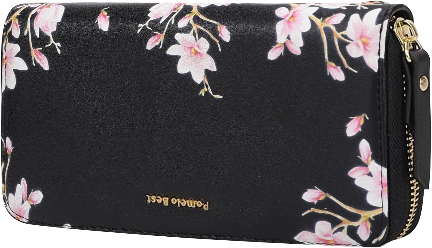 HOTPomelo Best Womens Wallet RFID Blocking Leather Multi Credit Card Large Capacity Wristlet Zip Around Long Wallets for Lady