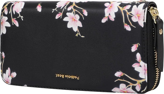 HOTPomelo Best Womens Wallet RFID Blocking Leather Multi Credit Card Large Capacity Wristlet Zip Around Long Wallets for Lady