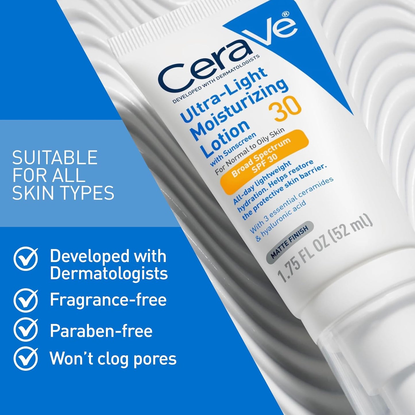 HOTCeraVe Ultra-Light Moisturizing Lotion With SPF 30, Daily Face Moisturizer with SPF, Formulated with Hyaluronic Acid & Ceramides, Broad Spectrum SPF, Oil Free, Matte Finish, 1.7 Ounce