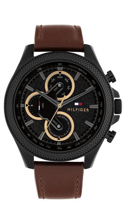 HOTTommy Hilfiger Men's Multifunction Quartz Watch – 46mm Stainless Steel Case, Racing-Inspired Design, 5 ATM Water Resistant, Elegant Modern Timepiece, Gift for Him