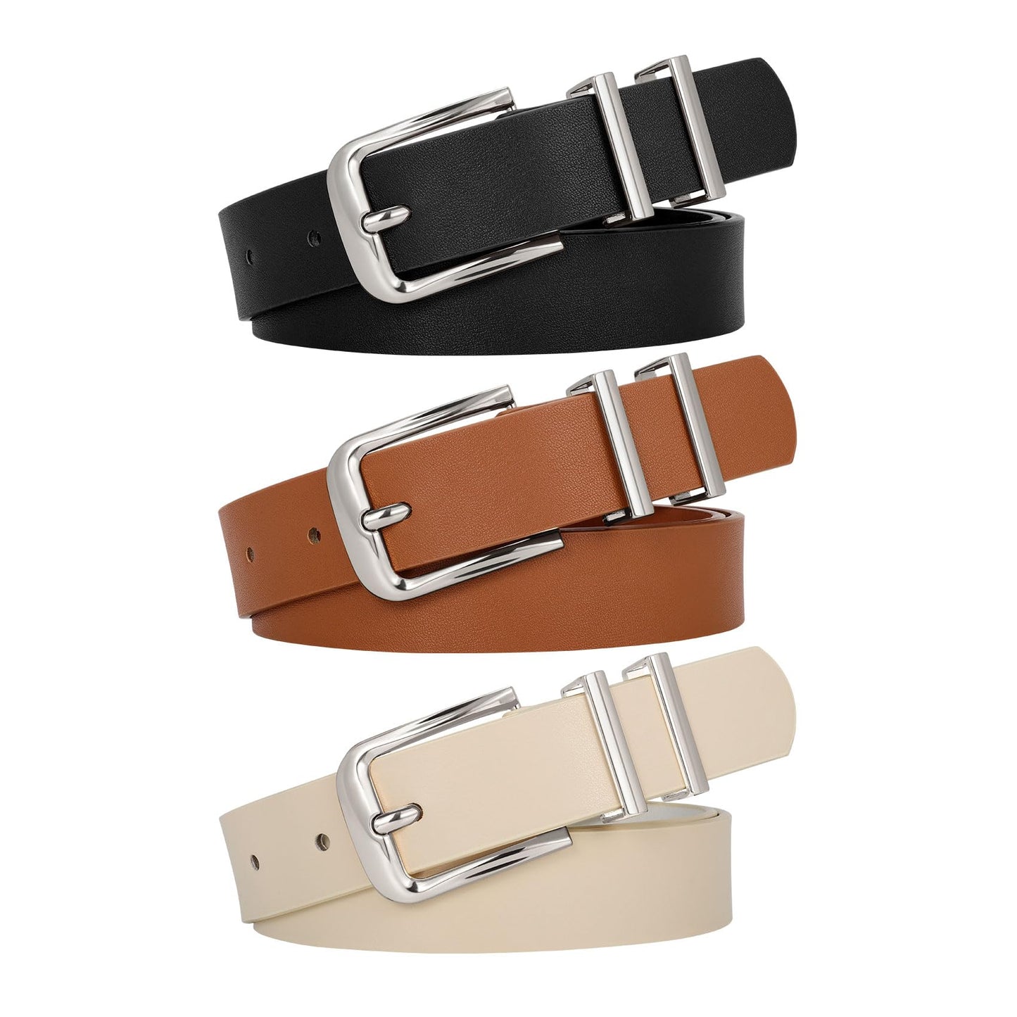 HOTWERFORU 3 PACK Women Belt Women Fashion Leather Belts for Jeans Pants Ladies Belts with Gold Buckle