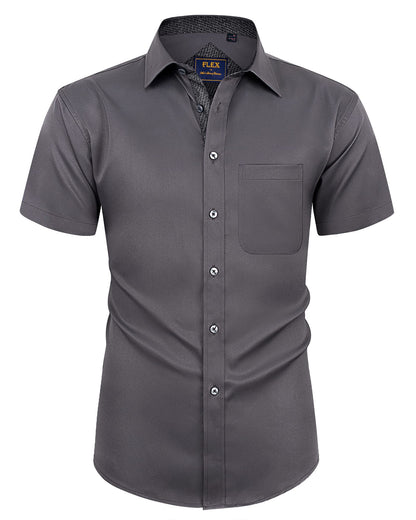 HOTAlimens & Gentle Mens Short Sleeve Dress Shirts Wrinkle Free Solid Casual Button Down Shirts with Pocket