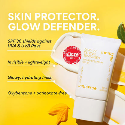HOTinnisfree Daily UV Defense SPF 50+ PA++++ Korean Face & Body Sunscreen, Broad Spectrum, Invisible Finish, No White Cast, Lightweight, Hydrating