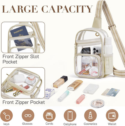 HOTMissnine Clear Bag for Stadium Events Clear Sling Bag Fanny Pack Crossbody Purse for Sport Concert with Side Mesh Pocket