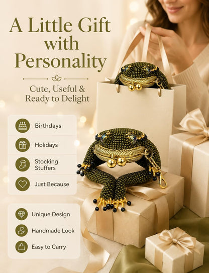 HOTFrog Coin Purse, Beaded Kiss Lock Keychain Pouch with Lucky Toad Design (2 PCS)