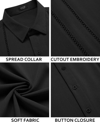 HOTCOOFANDY Men's Cuban Guayabera Shirt Short Sleeve Button Down Shirts Casual Summer Beach Linen Shirts