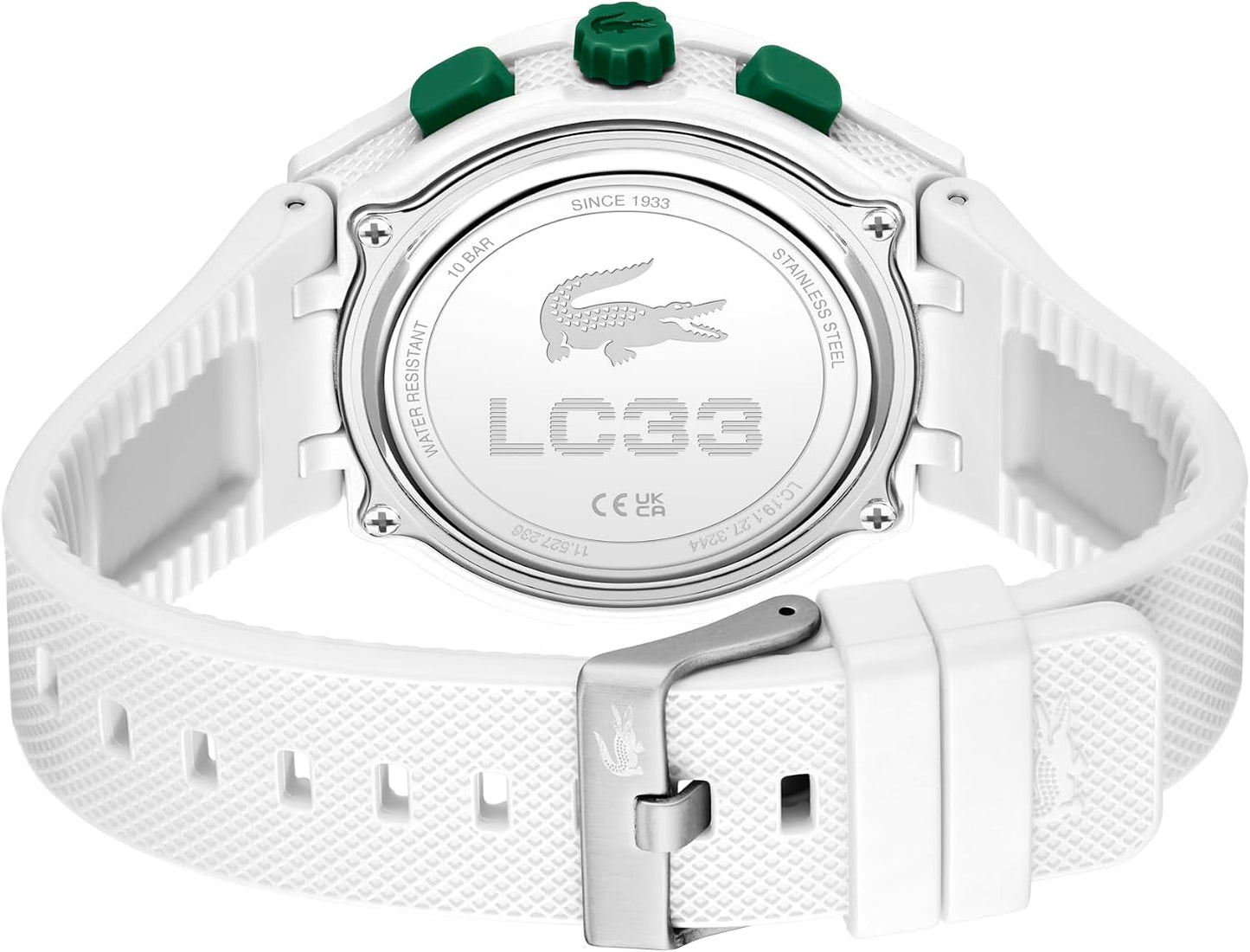 HOTLacoste LC33 Men’s Analog-Digital Quartz Watch - Silicone Strap with Crocodile Texture, TR90 Octagonal Case, Alarm, Chronograph and Calendar -Bold, Sporty Timepiece