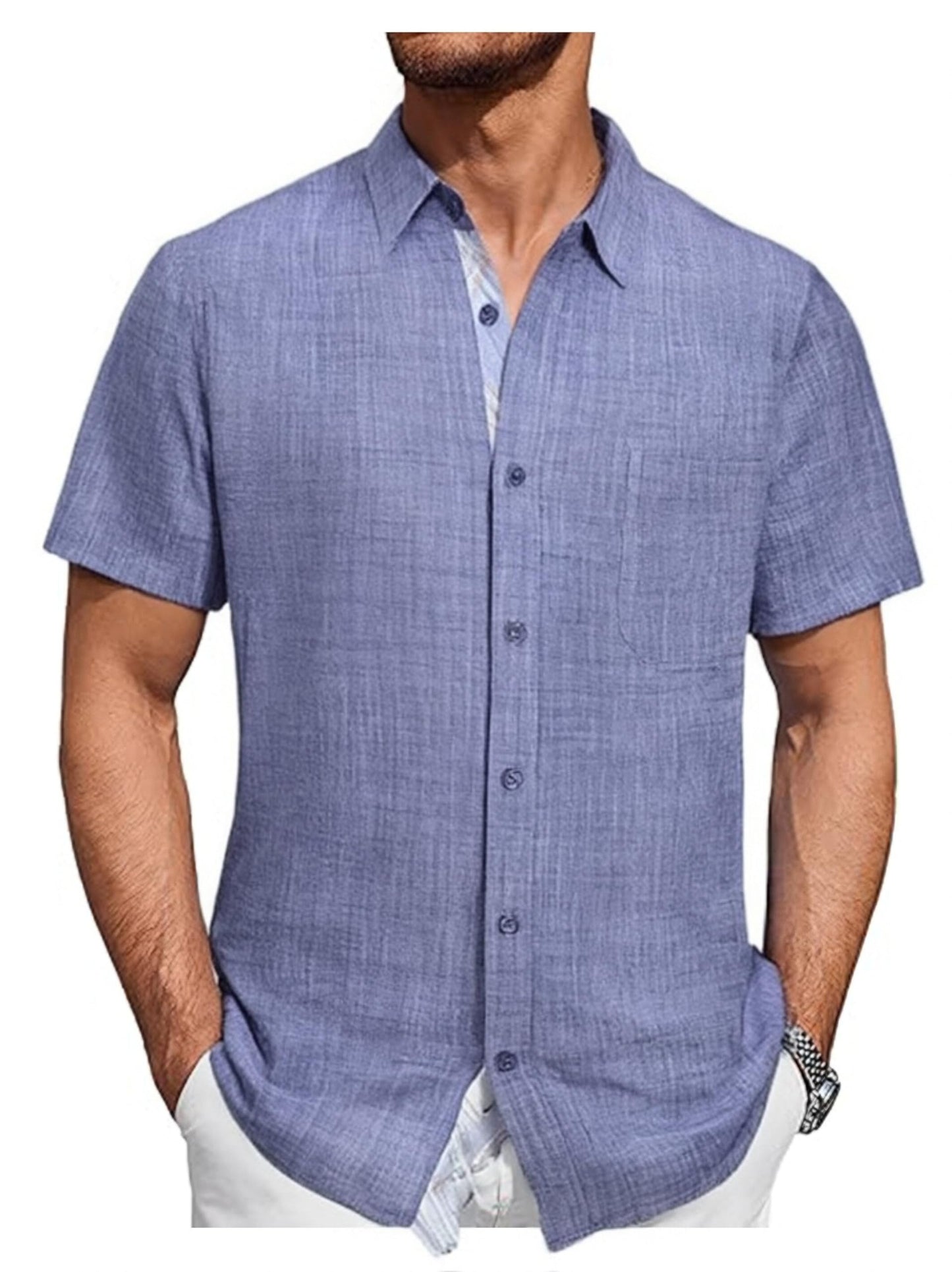 HOTDamipow Mens Casual Button Down Shirts Short Sleeve Fashion Vacation Beach Shirts
