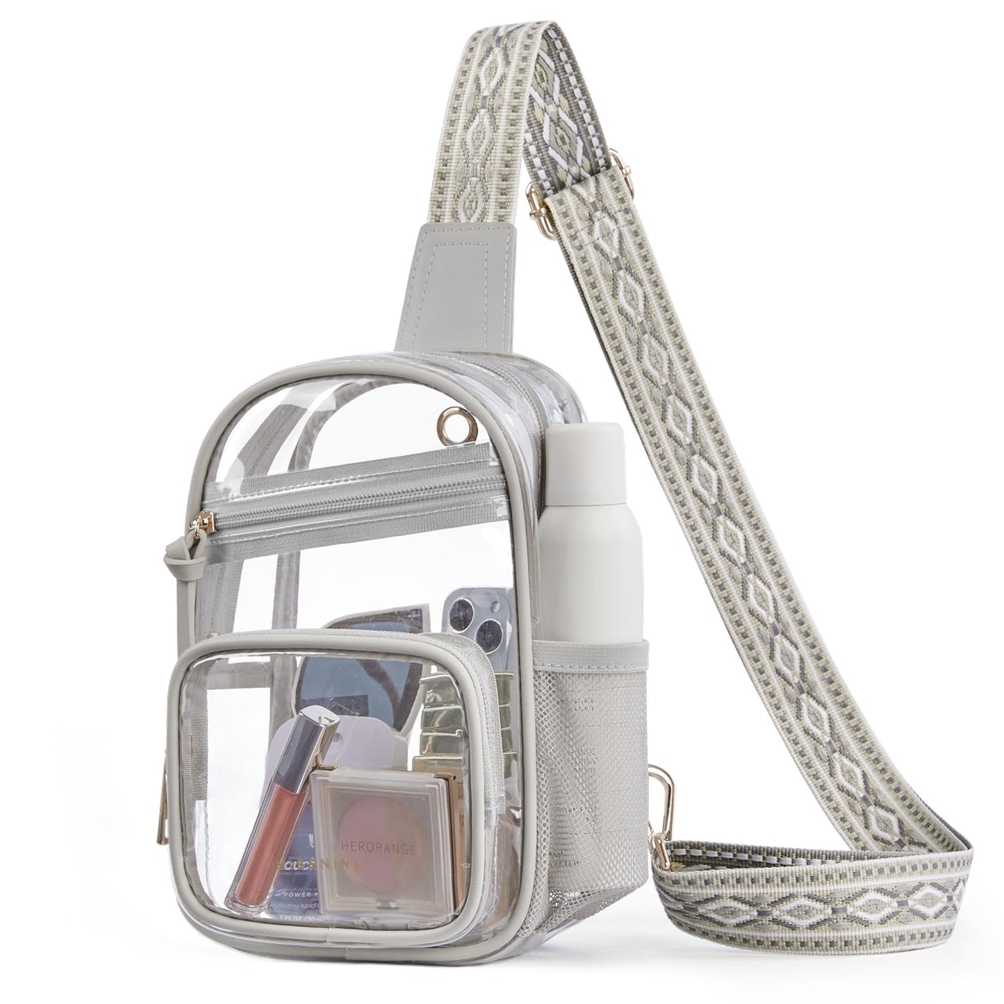 HOTMissnine Clear Bag for Stadium Events Clear Sling Bag Fanny Pack Crossbody Purse for Sport Concert with Side Mesh Pocket