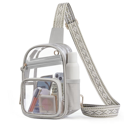 HOTMissnine Clear Bag for Stadium Events Clear Sling Bag Fanny Pack Crossbody Purse for Sport Concert with Side Mesh Pocket