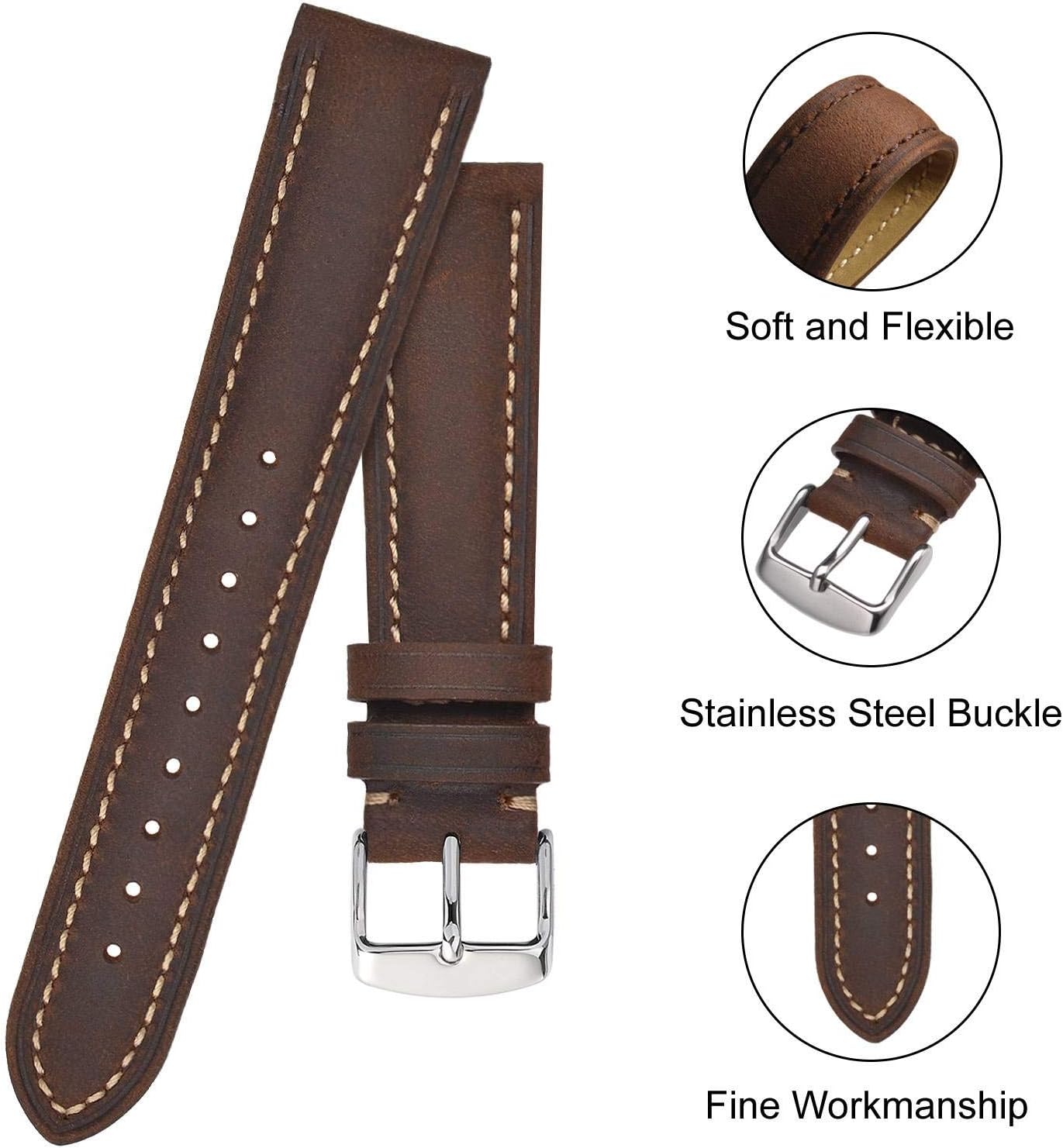 HOTBISONSTRAP Watch Strap, Vintage Leather Replacement Bracelet, Band Width-14mm 15mm 16mm 17mm 18mm 19mm 20mm 21mm 22mm 23mm 24mm