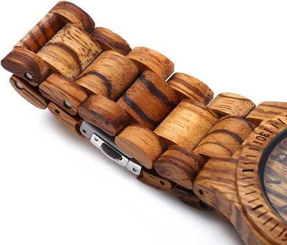 HOTBEWELL ZS-W086B Wooden Watch Men Gifts Handmade Date Display Quartz Movement Analog Lightweight Wood Wrist Watches