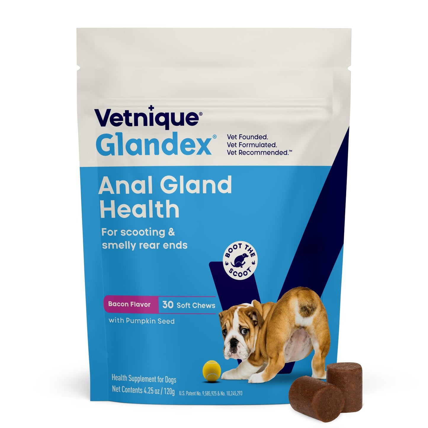HOTVetnique Glandex for Dogs Anal Gland Chews 60ct, Pumpkin/Digestive Enzymes | Anal Gland Dog Treats, Boot the Scoot + Fishy Odor Support, Fiber, Probiotics, Quercetin + Apple Pectin, Peanut Butter