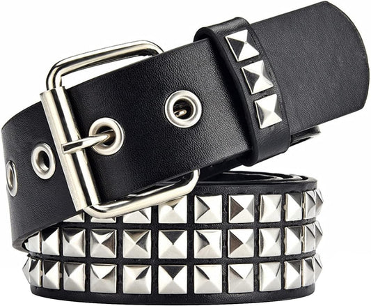 HOTStudded Belt, Metal Punk Rock Rivet Belt with Bright Pyramid Studded for Women Men