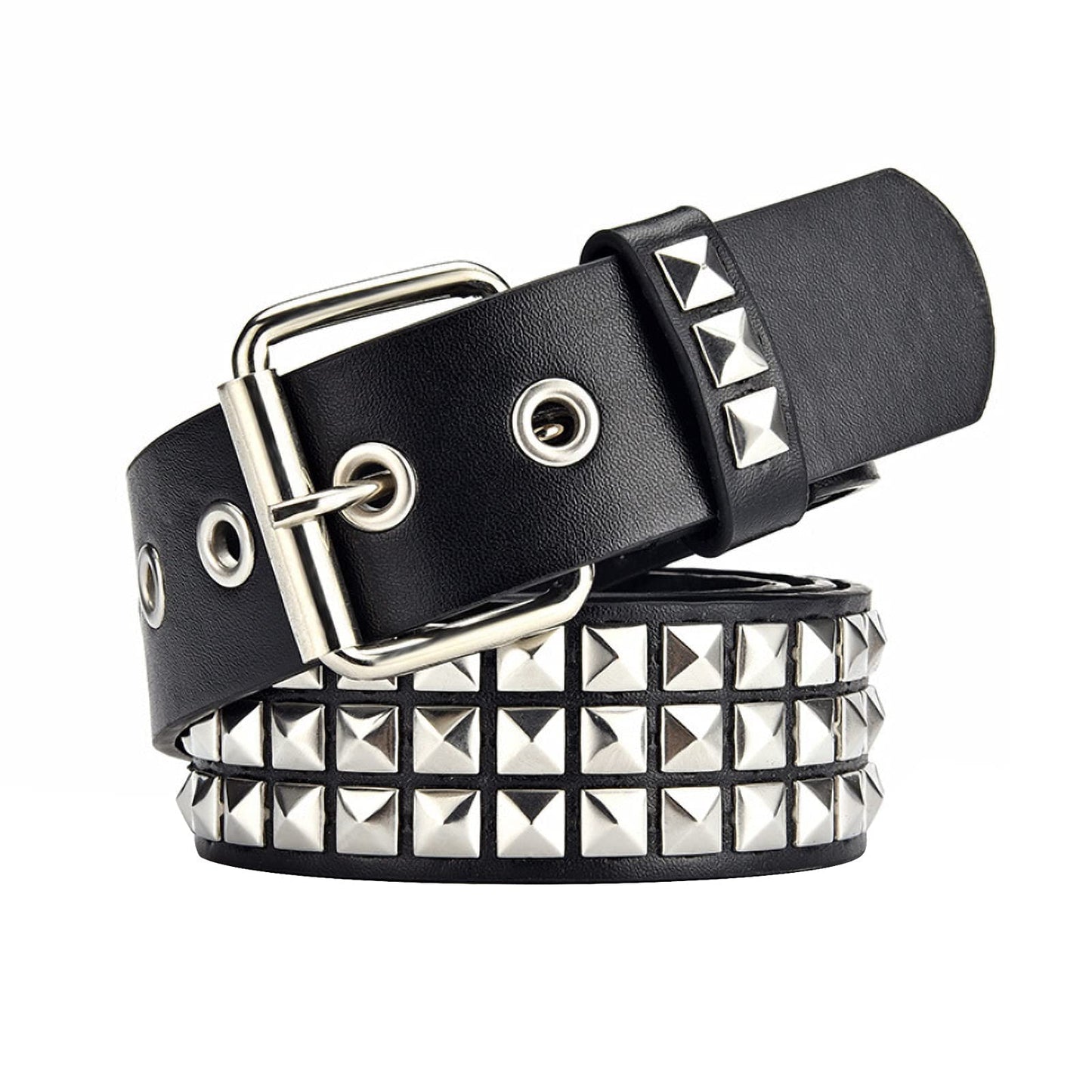HOTStudded Belt, Metal Punk Rock Rivet Belt with Bright Pyramid Studded for Women Men
