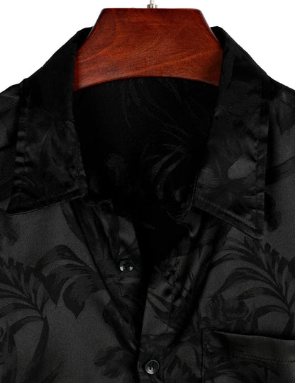 HOTVATPAVE Mens Silk Satin Hawaiian Shirt Short Sleeve Button Down Shirts | Hawaii, Summer, Beach, Vacation, Tropical, Resort Wear, Jacquard, Going Out, Rave, Cool, Club, Floral, Holiday, with Pocket