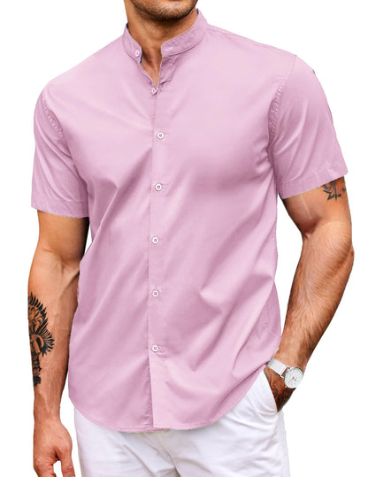 HOTCOOFANDY Muscle Fit Dress Shirts for Men Banded Collar Casual Button Down Shirts