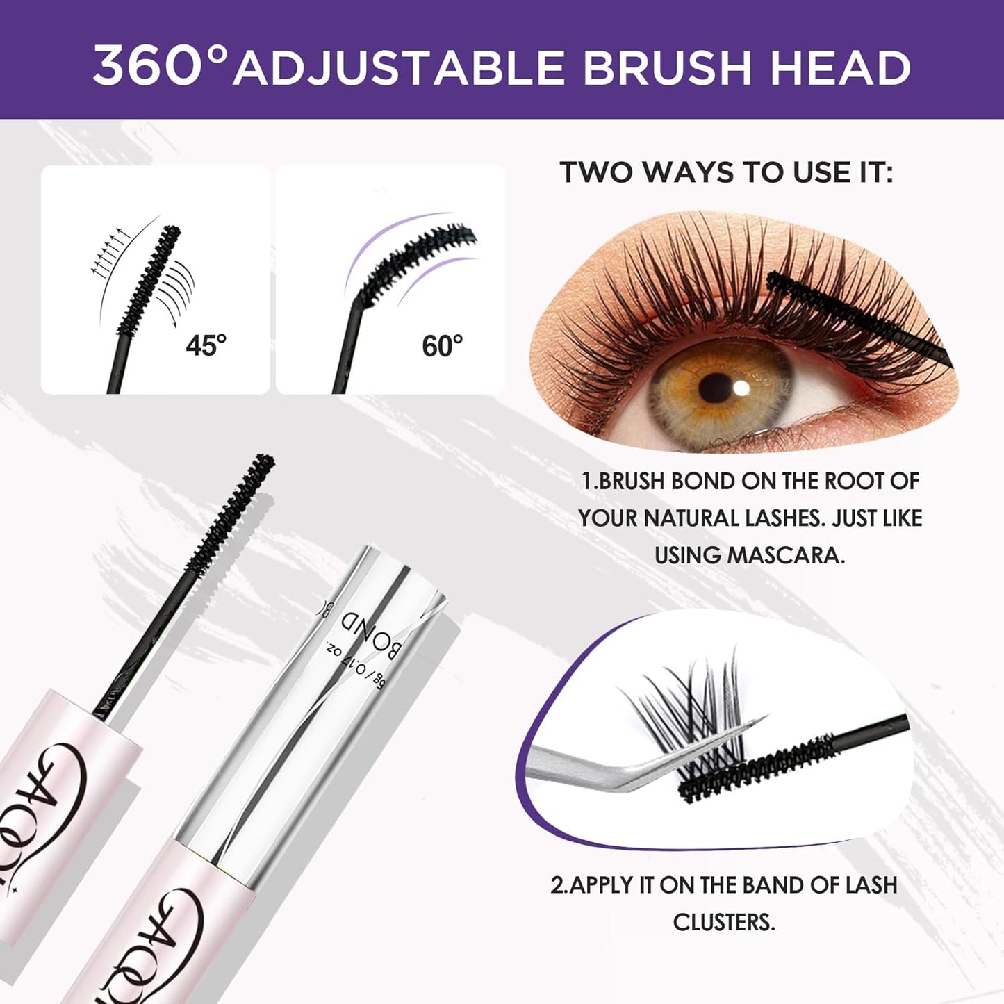HOTGAQQI Lash Cluster Glue, Lash Bond and Seal Waterproof, Bond & Seal Eyelash Glue for Clusters, Eyelash Adhesive Black Long-Lasting 72H, Latex-Free（5ml+5ml）