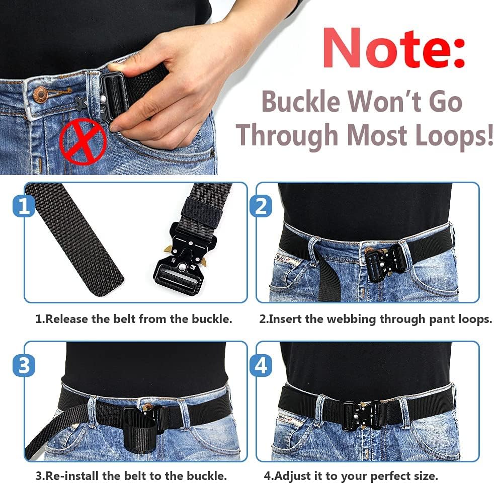 HOTTactical Belt Men 4 Pack, Compass Military Nylon Web Belt, Heavy Duty Belt Quick Release Metal Buckle Riggers Belt