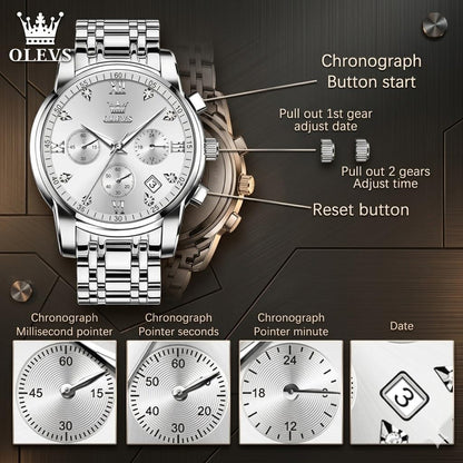 HOTOLEVS Men Multifunction Watch, Multi Dial Waterproof Luminous Chronograph Men's Watch with Date Gift for Men,Stainless Steel Watches for Men,Classic Men Wrist Watch