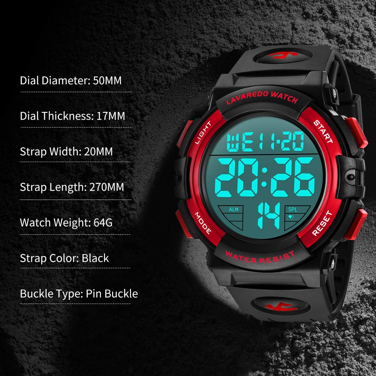 HOTL LAVAREDO Mens Digital Watch Sports Military Watches Waterproof Outdoor Chronograph Wrist Watches for Men with LED Back Ligh/Alarm/Date