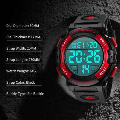 HOTL LAVAREDO Mens Digital Watch Sports Military Watches Waterproof Outdoor Chronograph Wrist Watches for Men with LED Back Ligh/Alarm/Date