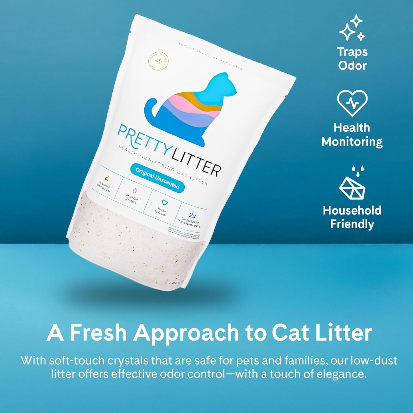 HOTPrettyLitter Health Monitoring Cat Litter (Unscented, Non Clumping) | Lightweight & Low Tracking, Color Changing Silica Gel Crystals, Advanced Odor Control — 6 Lbs, Pack of 2 (Up to 2 Month Supply)