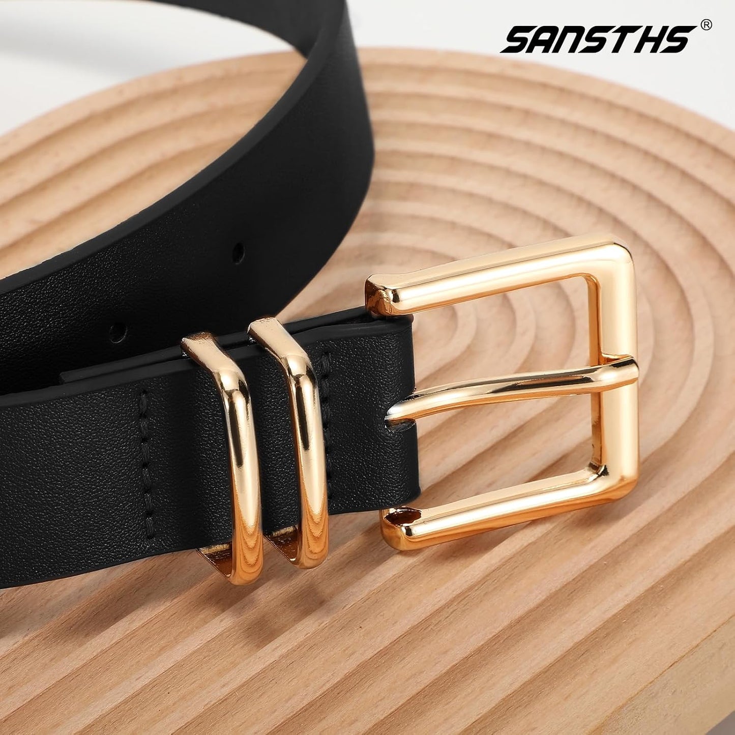HOTSANSTHS 3 PACK Women Leather Belts for Jeans Pants Dresses Fashion Ladies Waist Belt with Gold Square Buckle