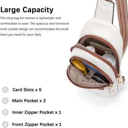 HOTBOSTANTEN Sling Bag for Women Leather Crossbody Bags Fanny Pack Chest Bag for Travel