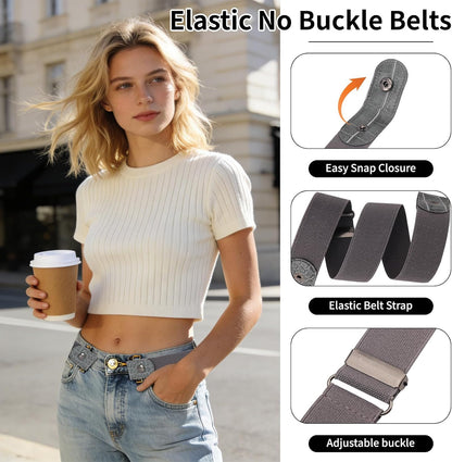 HOT3 Pieces No Buckle Elastic Stretch Belts for Men and Women, Comfortable Invisible Belts for Jeans Pants