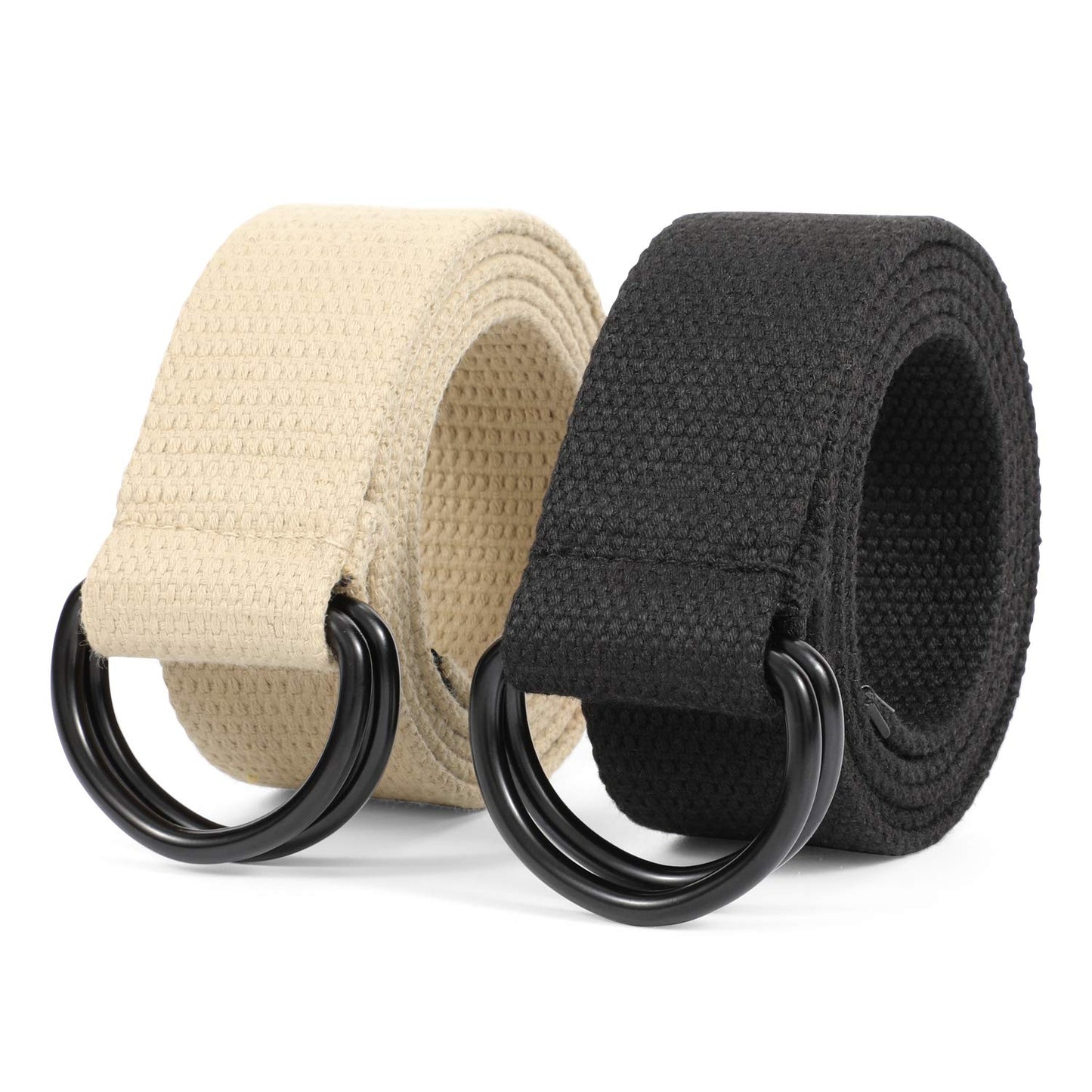 HOTJASGOOD Men Canvas Belt Web Fabric Casual Belt with Black Double D-ring 1 1/2" Wide Set of 2