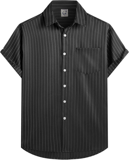 HOTHardaddy Men's Casual Striped Shirts Button Down Short Sleeve Blouse Summer Hawaiian Shirt