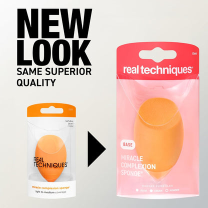HOTReal Techniques Miracle Complexion Sponge, 4 Pack, For Applying Liquid & Cream Foundation, Skin Tint & Concealer, Makeup Blending Sponge, Natural Finish, Latex-Free & Cruelty-Free