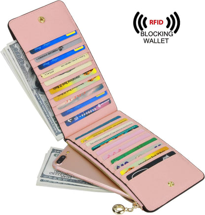 HOTYALUXE Women's RFID Blocking Genuine Leather Wallets Cell Phone Pocket Card Holder Organizer Leather Credit Card Cases Coin Purse with Zipper Pocket